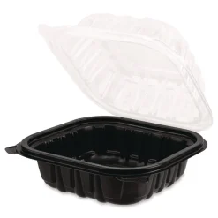 Clearance Polypropylene Plastic Hinged Container 6 x 6 x 3 Black/Clear Plastic 50/Pack 6 Packs/Carton Tabletop And Serveware