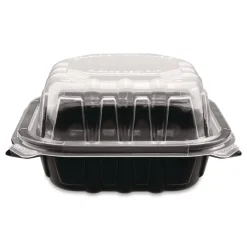 Clearance Polypropylene Plastic Hinged Container 6 x 6 x 3 Black/Clear Plastic 50/Pack 6 Packs/Carton Tabletop And Serveware