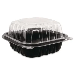 Clearance Polypropylene Plastic Hinged Container 6 x 6 x 3 Black/Clear Plastic 50/Pack 6 Packs/Carton Tabletop And Serveware
