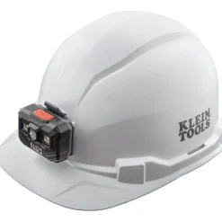 Hot Non-Vented Cap Style Hard Hat with Rechargeable Headlamp - White Protective Head Gear