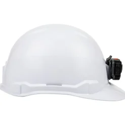 Hot Non-Vented Cap Style Hard Hat with Rechargeable Headlamp - White Protective Head Gear