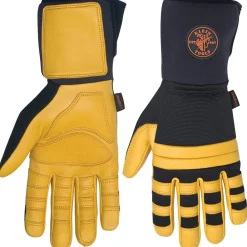 New Soft Grain Leather Lineman Work Gloves with Padded Knuckles - Black/ Yellow, X-Large Work Gloves