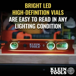 Best Water/Impact Resistant Lighted Torpedo Level with Magnet, 3 Vials and V-Groove Measuring Tools