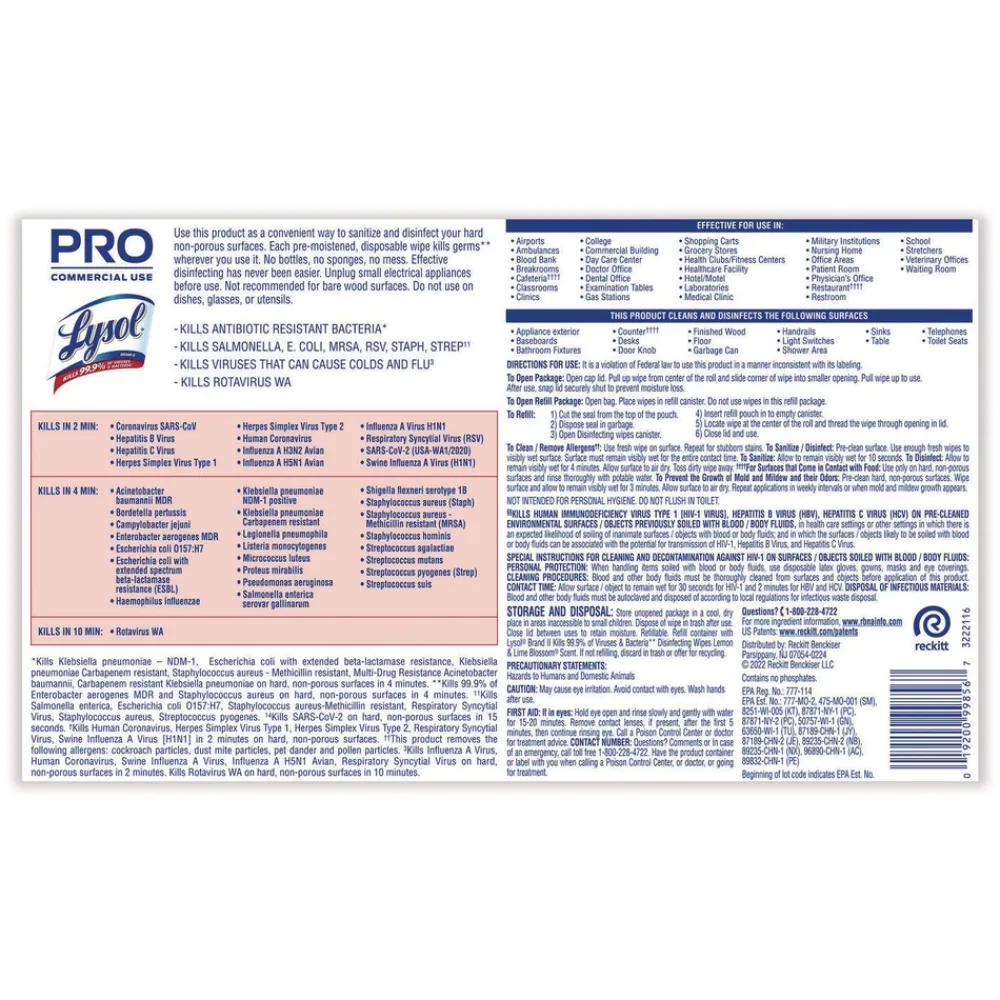 Outlet 19200-99856 6 in. x 8 in. 1-Ply Professional Disinfecting Wipe Bucket - Lemon and Lime Blossom White (2/Carton) Cleaning & Janitorial Supplies