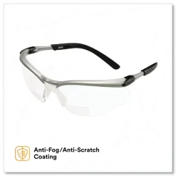Hot BX Molded-In 2.5plus Diopter Strength Safety Glasses - Silver/Black Frame, Clear Lens Eye Protection
