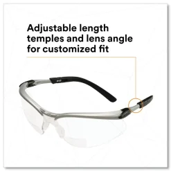 Hot BX Molded-In 2.5plus Diopter Strength Safety Glasses - Silver/Black Frame, Clear Lens Eye Protection