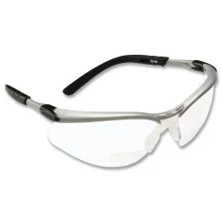 Clearance BX Molded-In 2.0plus Diopter Strength Safety Glasses - Silver/Black Frame, Clear Lens Eye Protection