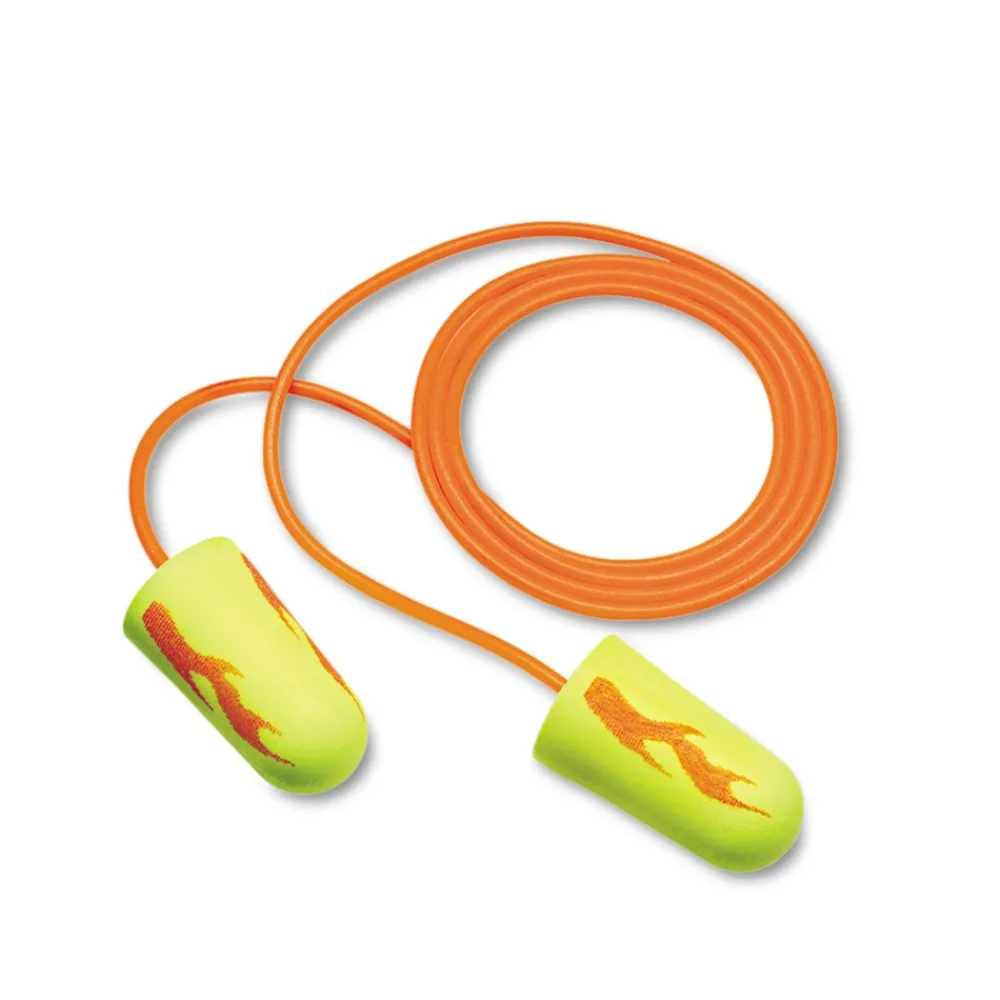 Clearance E-A-Rsoft Corded Foam Blasts Earplugs - Yellow Neon (200/Box) Jobsite Accessories