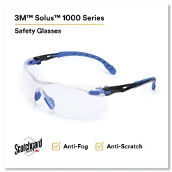 Outlet Solus 1000 Series Safety Glasses - Blue Plastic Frame Clear Polycarbonate Lens Eye Protection