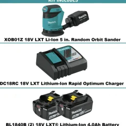 18V LXT Lithium-Ion 5 in. Cordless Random Orbit Sander and 2 Batteries with Rapid Optimum Charger Bundle (4 Ah) Sanders & Polishers