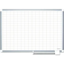 Hot 48 in. x 36 in. 1 in. x 2 in. Cells Gridded Magnetic Steel Dry Erase Project Planning Board - White Surface/Satin Aluminum Frame Office Presentation Supplies