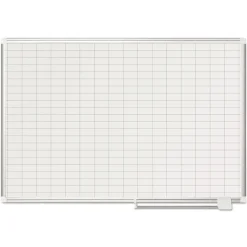 Hot 48 in. x 36 in. 1 in. x 2 in. Cells Gridded Magnetic Steel Dry Erase Project Planning Board - White Surface/Satin Aluminum Frame Office Presentation Supplies