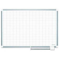 Online 1 in. x 2 in. Grid 36 in. x 24 in. Aluminum Lacquered Steel Magnetic Dry Erase Planning Board with Accessories - White/Silver Office Presentation Supplies