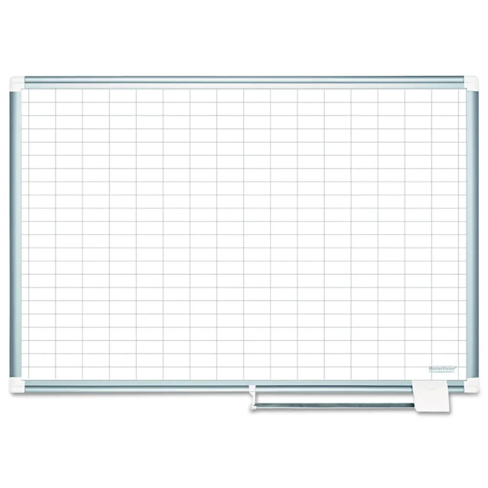 Online 1 in. x 2 in. Grid 36 in. x 24 in. Aluminum Lacquered Steel Magnetic Dry Erase Planning Board with Accessories - White/Silver Office Presentation Supplies