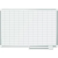 New 36 in. x 24 in. Gridded Magnetic Steel Dry Erase Project Planning Board - White Surface, Satin Aluminum Frame Office Presentation Supplies