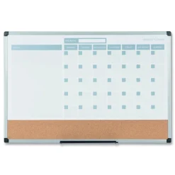 New 24 in. x 18 in. 3-in-1 Monthly Planning/Scheduling Calendar Planner Board - Tan/White/Blue Surface/Satin Aluminum Frame Office Presentation Supplies