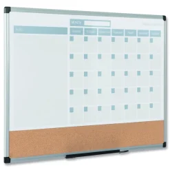 New 24 in. x 18 in. 3-in-1 Monthly Planning/Scheduling Calendar Planner Board - Tan/White/Blue Surface/Satin Aluminum Frame Office Presentation Supplies