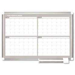 Hot 36 in. x 24 in. 4-Month Planning/Scheduling Magnetic Dry Erase Calendar Board - White Surface, Satin Aluminum Frame Office Presentation Supplies