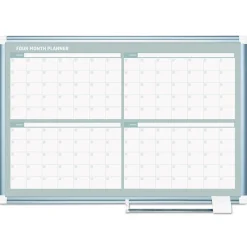 Hot 36 in. x 24 in. 4-Month Planning/Scheduling Magnetic Dry Erase Calendar Board - White Surface, Satin Aluminum Frame Office Presentation Supplies