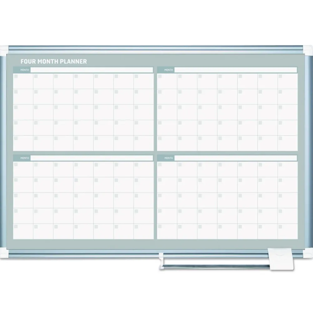 Hot 36 in. x 24 in. 4-Month Planning/Scheduling Magnetic Dry Erase Calendar Board - White Surface, Satin Aluminum Frame Office Presentation Supplies