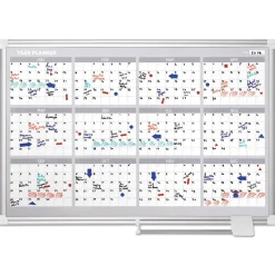 Hot 36 in. x 24 in. 4-Month Planning/Scheduling Magnetic Dry Erase Calendar Board - White Surface, Satin Aluminum Frame Office Presentation Supplies