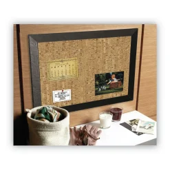 Outlet 24 in. x 18 in. Natural Cork Bulletin Board - Tan Surface/Black Wood Frame Office Presentation Supplies