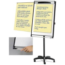 29 in. x 41 in. Platinum Mobile Easel - White Surface/Black Plastic Frame Office Presentation Supplies