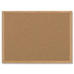 New 36 in. x 24 in. Wood Frame Earth Cork Board - Tan/Oak Office Presentation Supplies