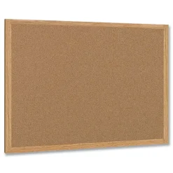 New 36 in. x 24 in. Wood Frame Earth Cork Board - Tan/Oak Office Presentation Supplies