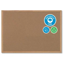 New 36 in. x 24 in. Wood Frame Earth Cork Board - Tan/Oak Office Presentation Supplies