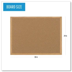 New 36 in. x 24 in. Wood Frame Earth Cork Board - Tan/Oak Office Presentation Supplies