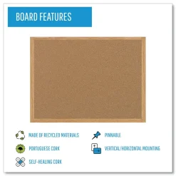 New 36 in. x 24 in. Wood Frame Earth Cork Board - Tan/Oak Office Presentation Supplies
