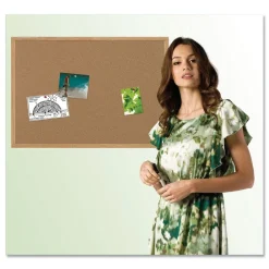 New 36 in. x 24 in. Wood Frame Earth Cork Board - Tan/Oak Office Presentation Supplies