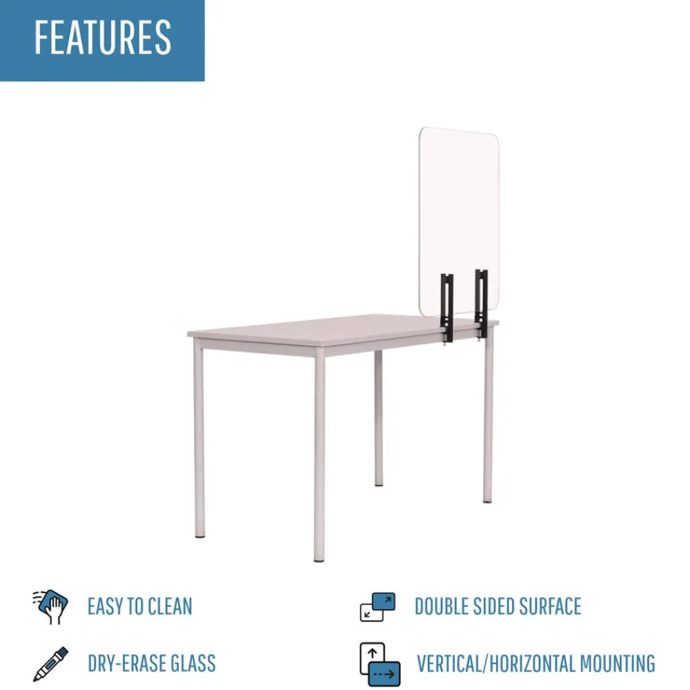 Discount GL2001393 Protector Series 35.4 in. x 0.16 in. x 35.4 in. Frameless Glass Desktop Divider - Clear/Aluminum (1/Carton) Office Furniture & Lighting