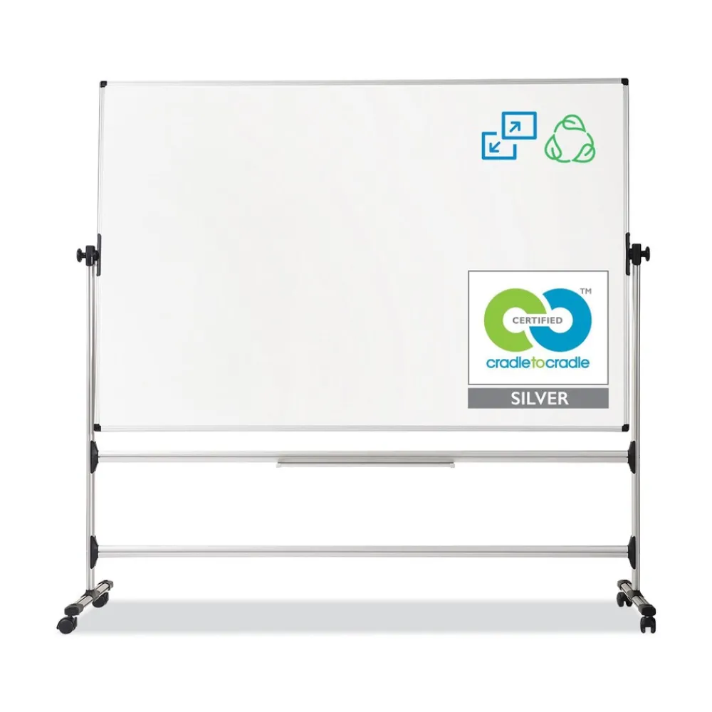 Outlet Silver Easy Clean 36 in. x 48 in. Steel Frame Mobile Revolver Earth Dry Erase Board - White/Silver Office Presentation Supplies