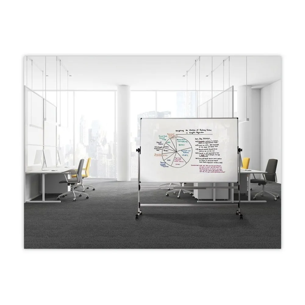 Outlet Silver Easy Clean 36 in. x 48 in. Steel Frame Mobile Revolver Earth Dry Erase Board - White/Silver Office Presentation Supplies