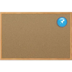 48 in. x 36 in. Economy Cork Board with Oak Frame - Tan Surface/Oak Finished Fiberboard (MDF) Frame Office Presentation Supplies