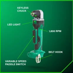 Best 18V Lithium-Ion 3/8 in. Cordless Angle Drill (Tool Only) Right Angle Drills