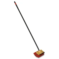 New 10 in. Brush 54 in. Metal Handle Bi-Level Floor Scrub Brush - Red Polypropylene Bristles, Black Handle (6/Carton) Cleaning & Janitorial Supplies
