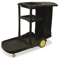 New Premier Janitor Cart, 2 Shelves, Plastic, 18.25 x 44.5 x 38, Black Office Furniture & Lighting