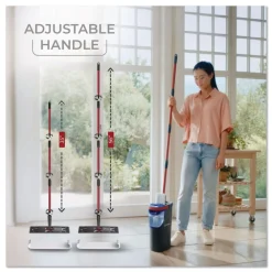 Sale Up to 56 in. Black/Red Handle 9.25 in. x 4.38 in. White/Blue Microfiber Head H2Pro Flat Mop System Cleaning & Janitorial Supplies