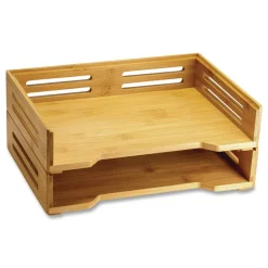New Bamboo Stackable Desktop Document Trays 2 Sections Letter Size Files 14.09-in x 10.47-in x 4.4-in Brown 2/Pack Office Furniture & Lighting