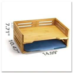 New Bamboo Stackable Desktop Document Trays 2 Sections Letter Size Files 14.09-in x 10.47-in x 4.4-in Brown 2/Pack Office Furniture & Lighting