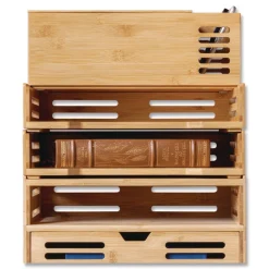 New Bamboo Stackable Desktop Document Trays 2 Sections Letter Size Files 14.09-in x 10.47-in x 4.4-in Brown 2/Pack Office Furniture & Lighting