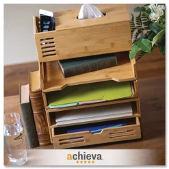 New Bamboo Stackable Desktop Document Trays 2 Sections Letter Size Files 14.09-in x 10.47-in x 4.4-in Brown 2/Pack Office Furniture & Lighting