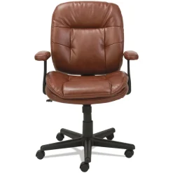Clearance Swivel/Tilt Leather Task Chair (Fixed T-Bar Arms/ Chestnut Brown) Office Furniture & Lighting