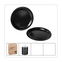 Online 10.25 in. Diameter Placesetter Deluxe Laminated Foam Plate Dinnerware - Black (540/Carton) Tabletop And Serveware