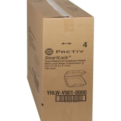 New 9 in. x 9.5 in. x 3.3 in. SmartLock Vented Foam Hinged Lid Container - White (150/Carton) Tabletop And Serveware