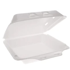 New 9 in. x 9.5 in. x 3.3 in. SmartLock Vented Foam Hinged Lid Container - White (150/Carton) Tabletop And Serveware