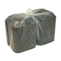 Clearance 8.31 in. x 8.35 in. x 3.1 in. EarthChoice SmartLock Microwavable MFPP Plastic Hinged Lid Container - Black (200/Carton) Tabletop And Serveware